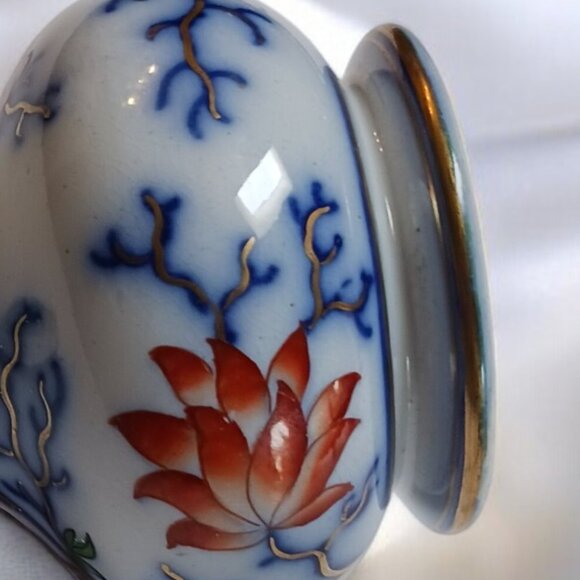 Antique Hand-Painted Asian Style Bud Vase Elegant Peony Gilded Accents, … - Picture 13 of 16